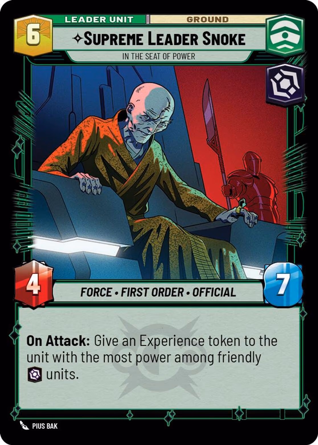 Supreme Leader Snoke - In the Seat of Power LOF-006 Star Wars Unlimited card (back face)