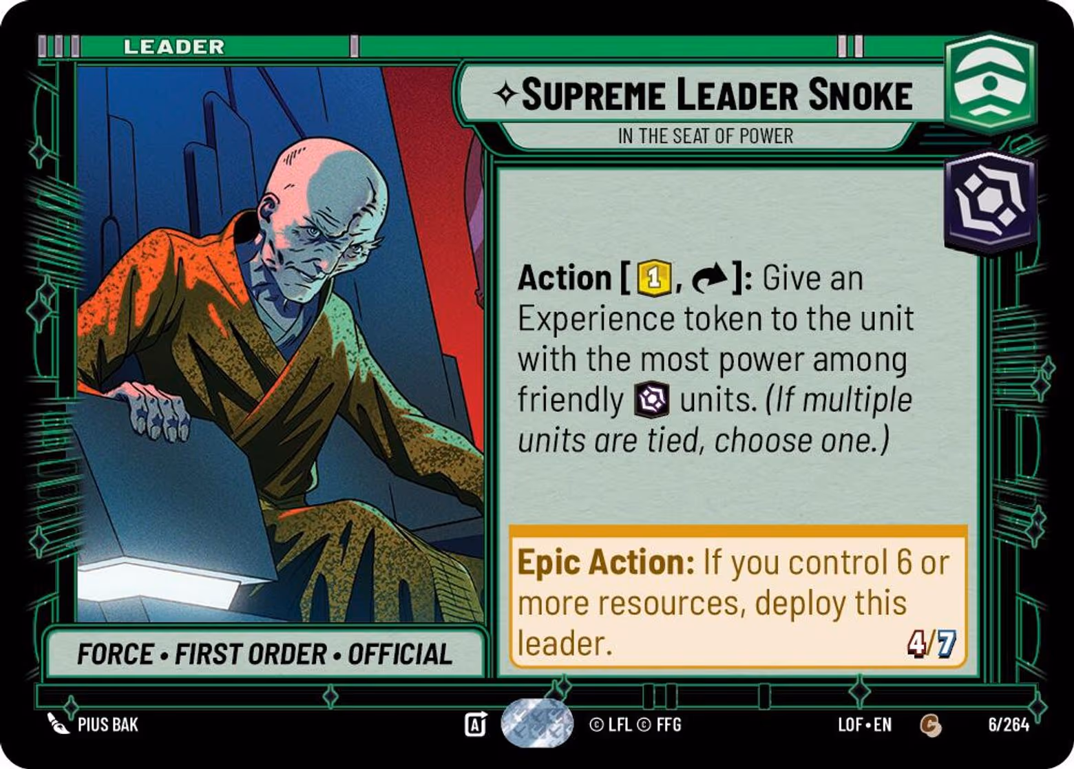 Supreme Leader Snoke - In the Seat of Power LOF-006 Star Wars Unlimited card