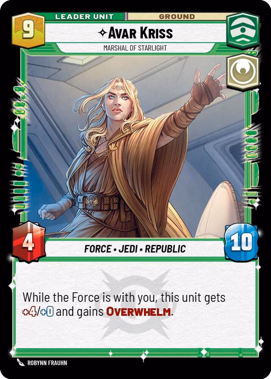 Avar Kriss - Marshal of Starlight LOF-007 Star Wars Unlimited card (back face)