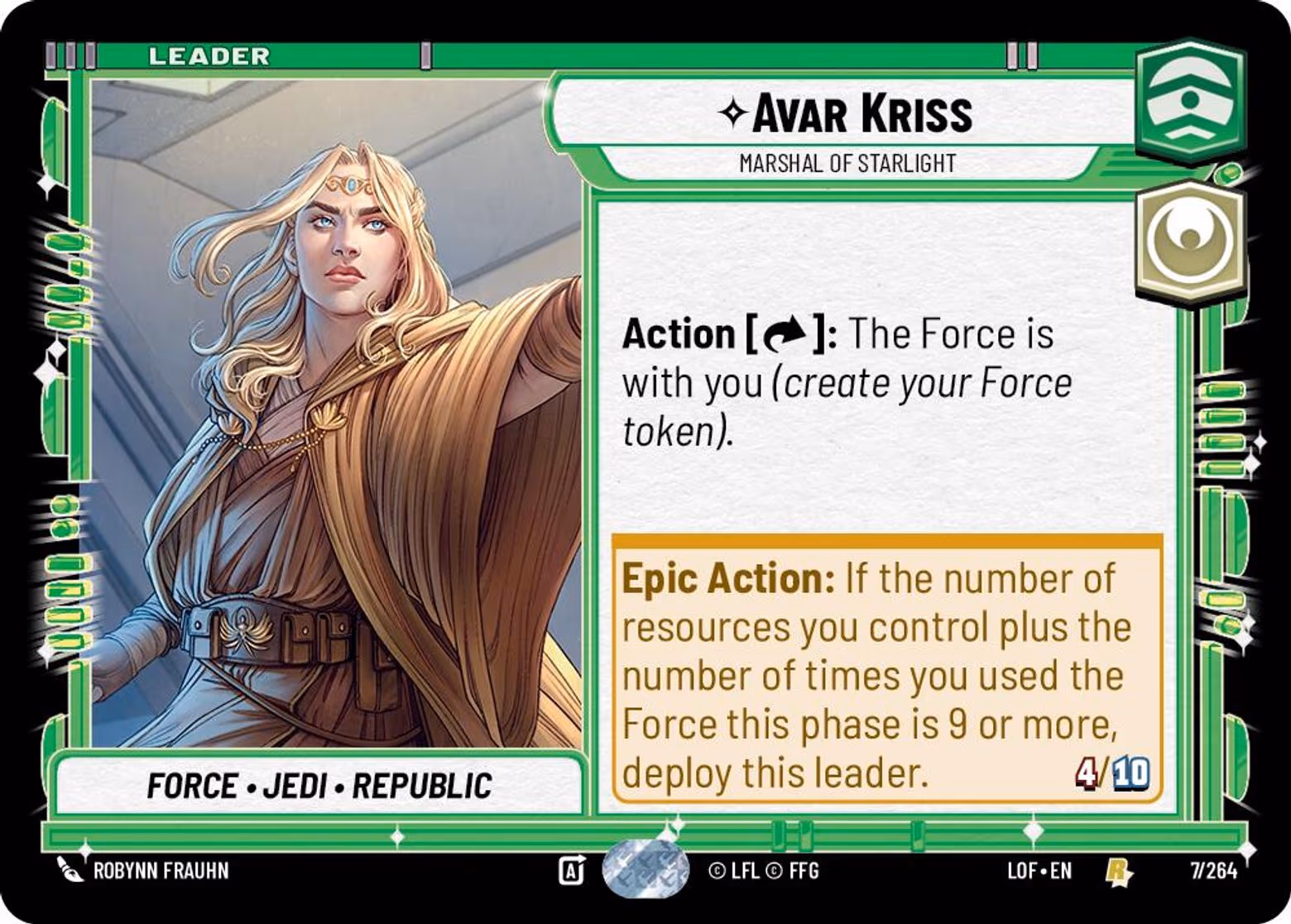 Avar Kriss - Marshal of Starlight LOF-007 Star Wars Unlimited card