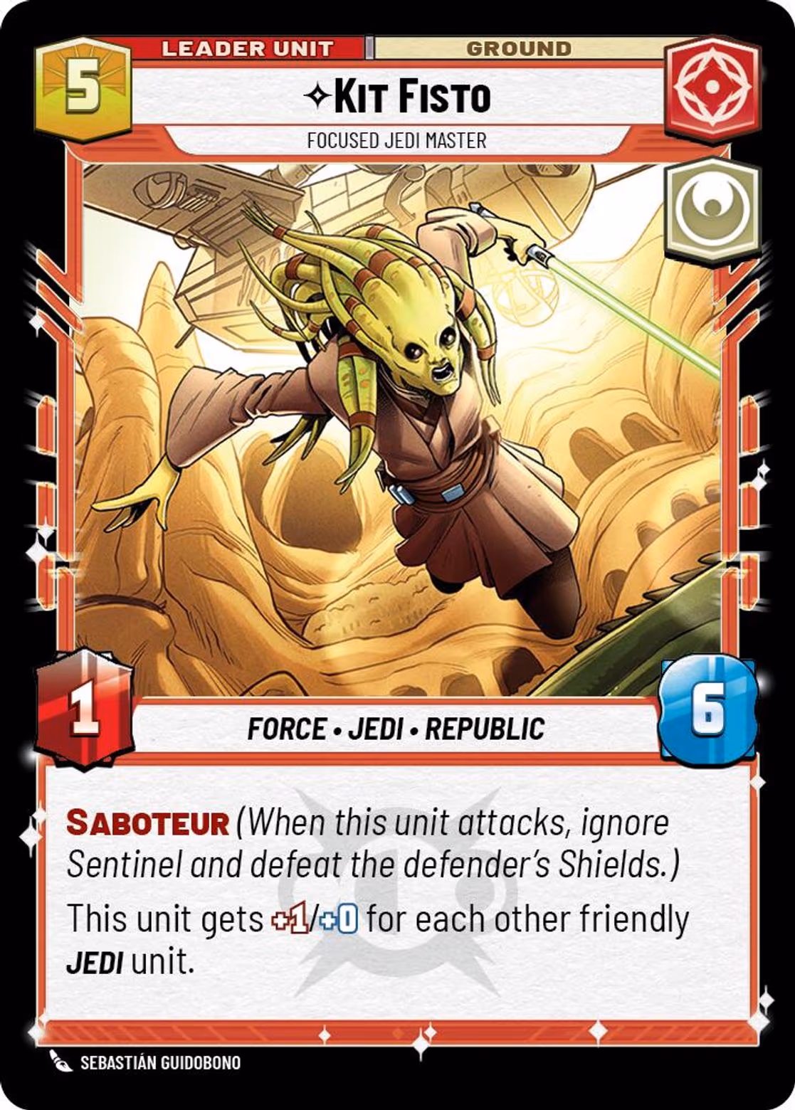 Kit Fisto - Focused Jedi Master LOF-011 Star Wars Unlimited card (back face)