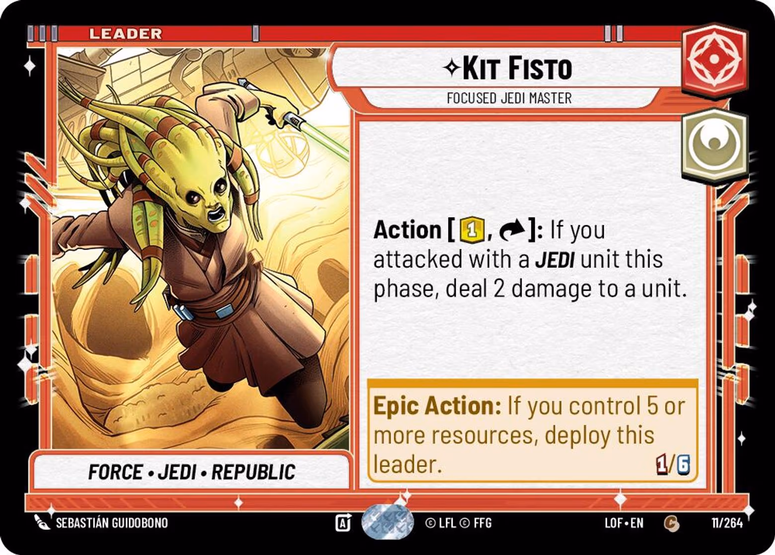 Kit Fisto - Focused Jedi Master LOF-011 Star Wars Unlimited card