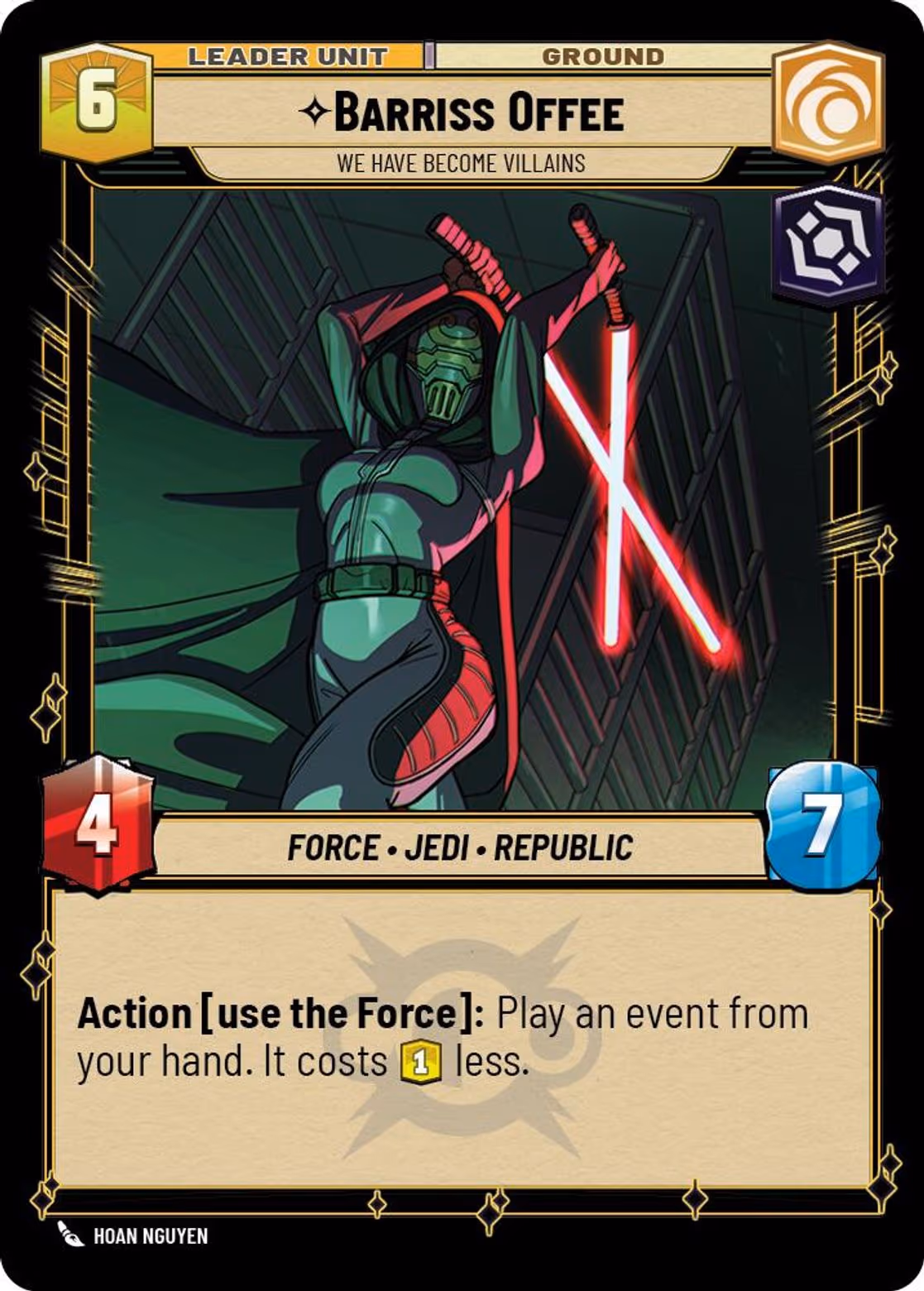 Barriss Offee - We Have Become Villains LOF-013 Star Wars Unlimited card (back face)