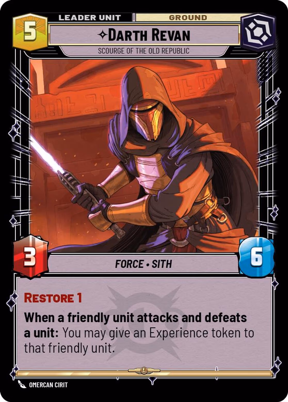 Darth Revan - Scourge of the Old Republic LOF-017 Star Wars Unlimited card (back face)