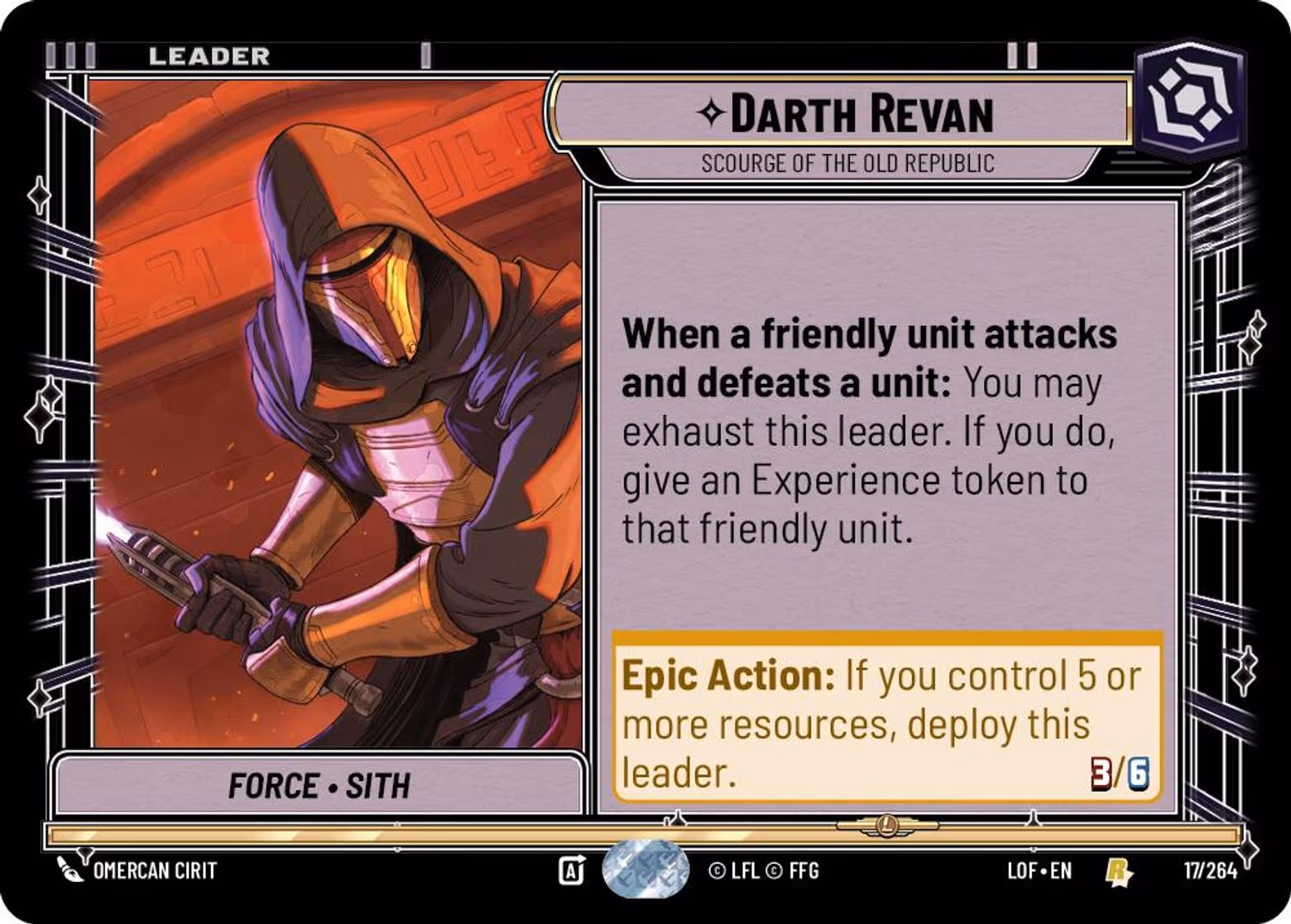 Darth Revan - Scourge of the Old Republic LOF-017 Star Wars Unlimited card