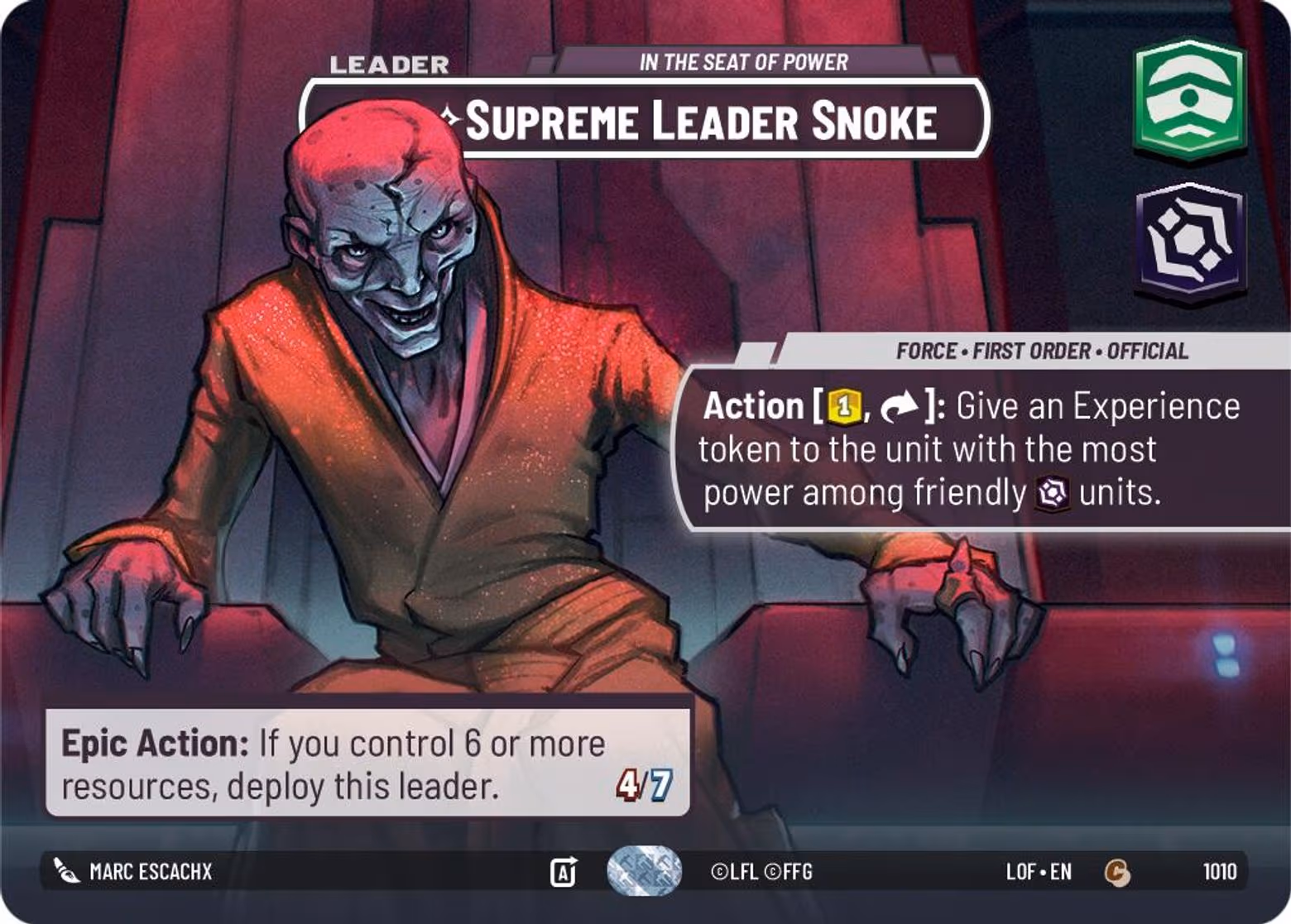 Supreme Leader Snoke - In the Seat of Power LOF-1010 Showcase Star Wars Unlimited card