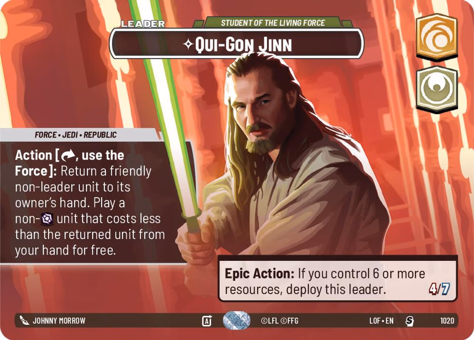 Qui-Gon Jinn - Student of the Living Force LOF-1020 Showcase Star Wars Unlimited card