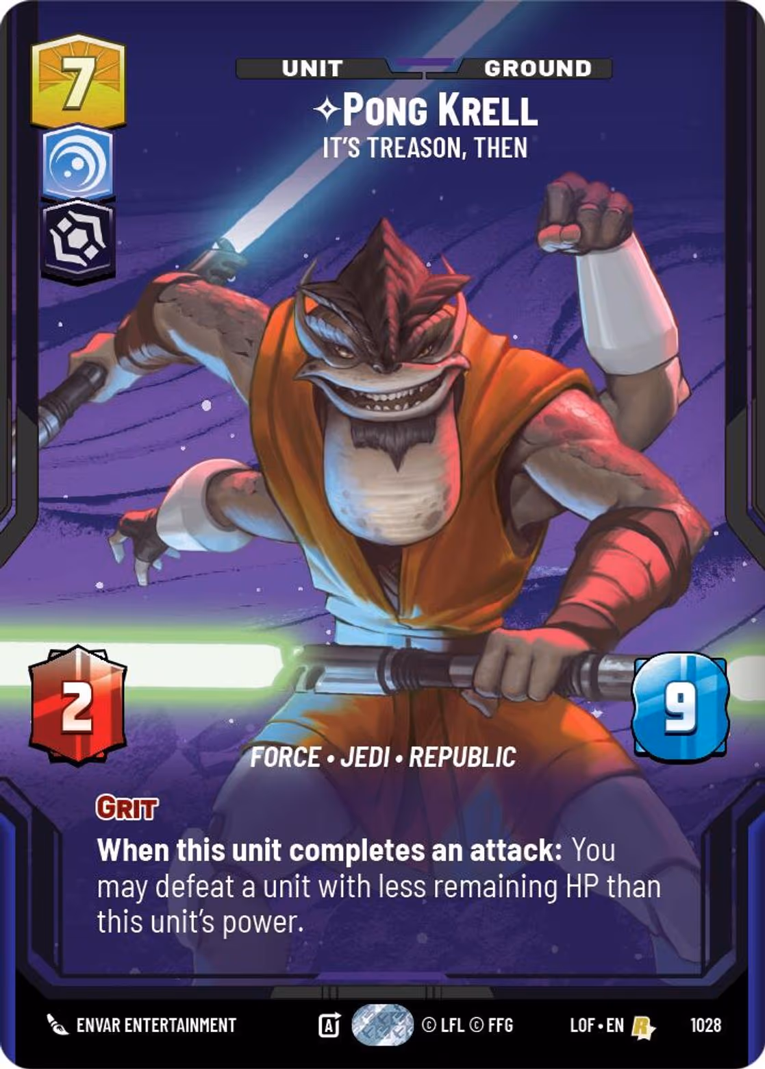 Pong Krell - It's Treason, Then LOF-1028 Prestige Star Wars Unlimited card