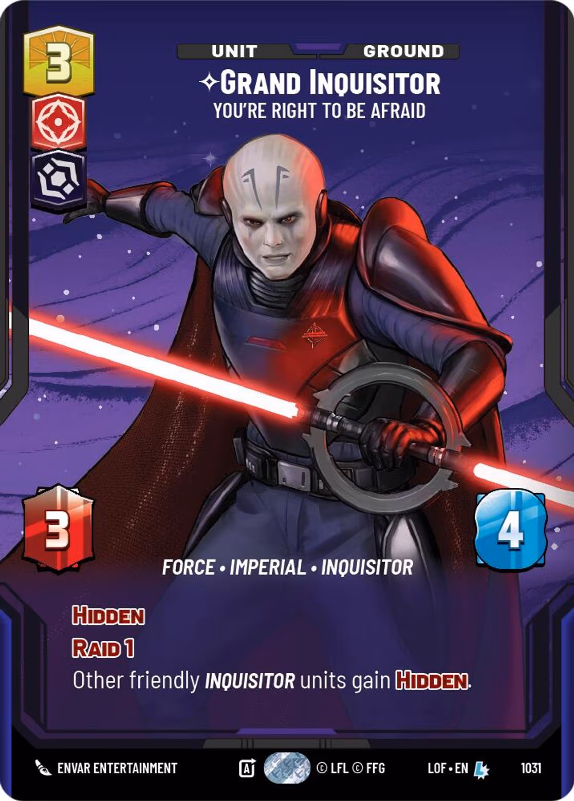 Grand Inquisitor - You're Right to Be Afraid LOF-1031 Prestige Star Wars Unlimited card