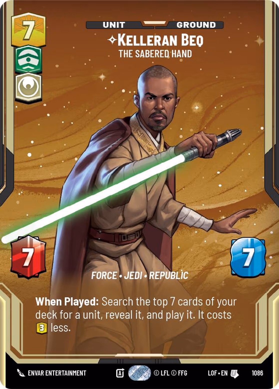 Kelleran Beq - The Sabered Hand LOF-1086 Prestige Foil Star Wars Unlimited card