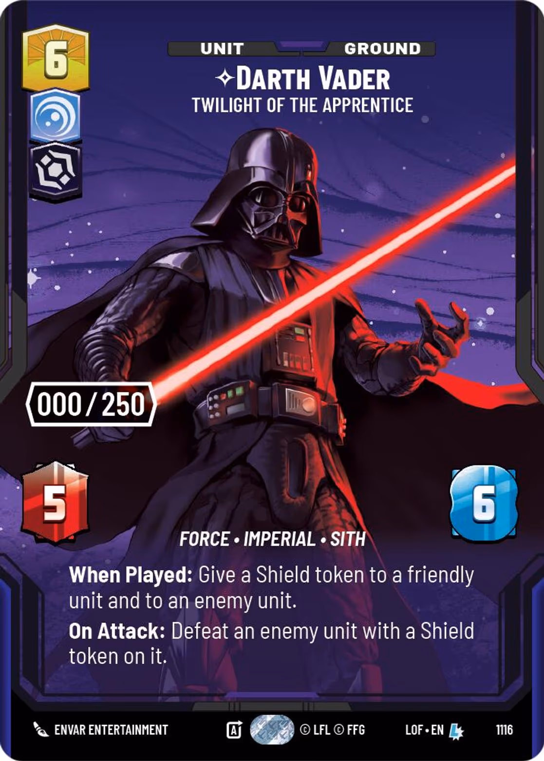 Darth Vader - Twilight of the Apprentice LOF-1116 Prestige Serialized Star Wars Unlimited card