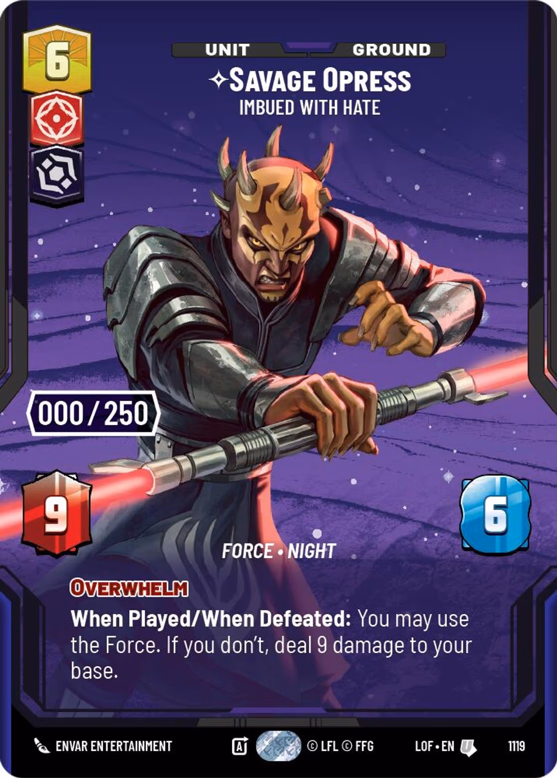 Savage Opress - Imbued With Hate LOF-1119 Prestige Serialized Star Wars Unlimited card
