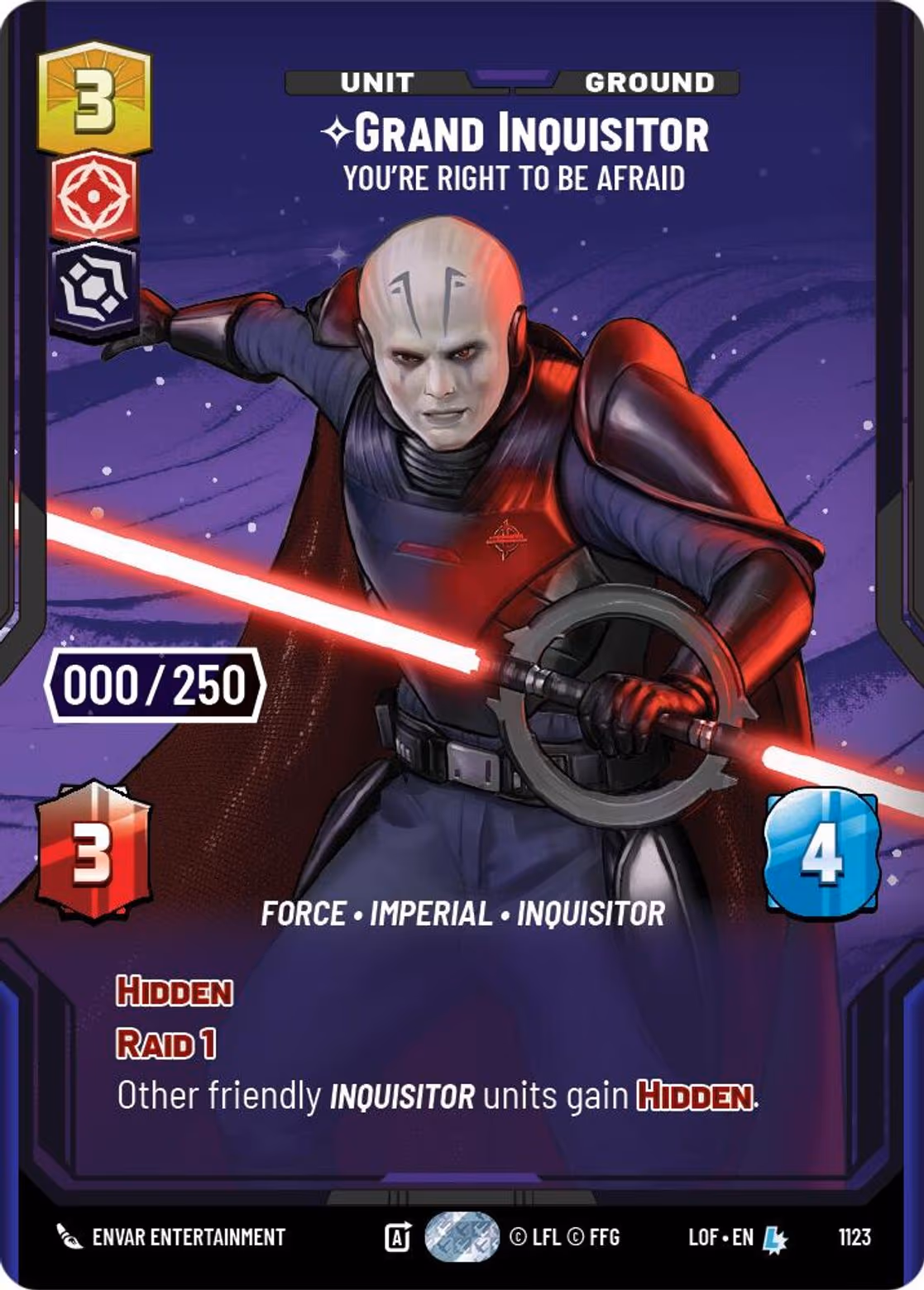 Grand Inquisitor - You're Right to Be Afraid LOF-1123 Prestige Serialized Star Wars Unlimited card
