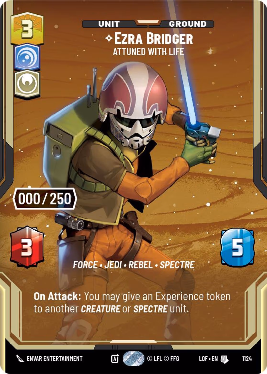 Ezra Bridger - Attuned With Life LOF-1124 Prestige Serialized Star Wars Unlimited card
