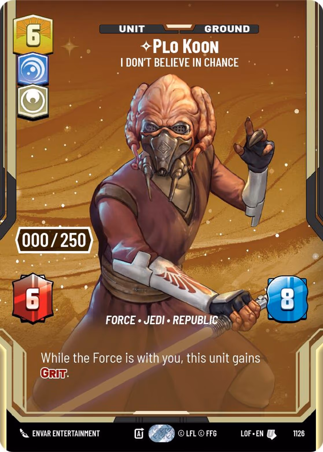 Plo Koon - I Don't Believe in Chance LOF-1126 Prestige Serialized Star Wars Unlimited card