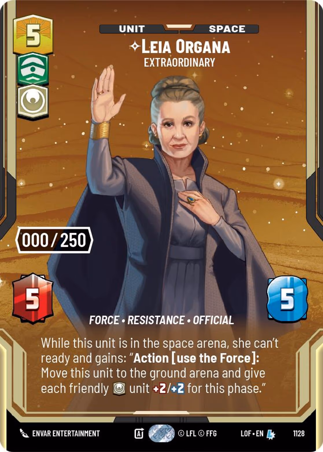 Leia Organa - Extraordinary LOF-1128 Prestige Serialized Star Wars Unlimited card