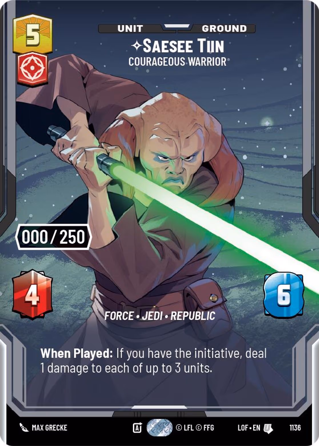 Saesee Tiin - Courageous Warrior LOF-1136 Prestige Serialized Star Wars Unlimited card