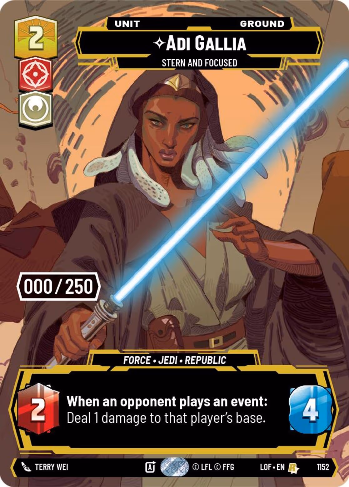 Adi Gallia - Stern and Focused LOF-1152 Prestige Serialized Star Wars Unlimited card