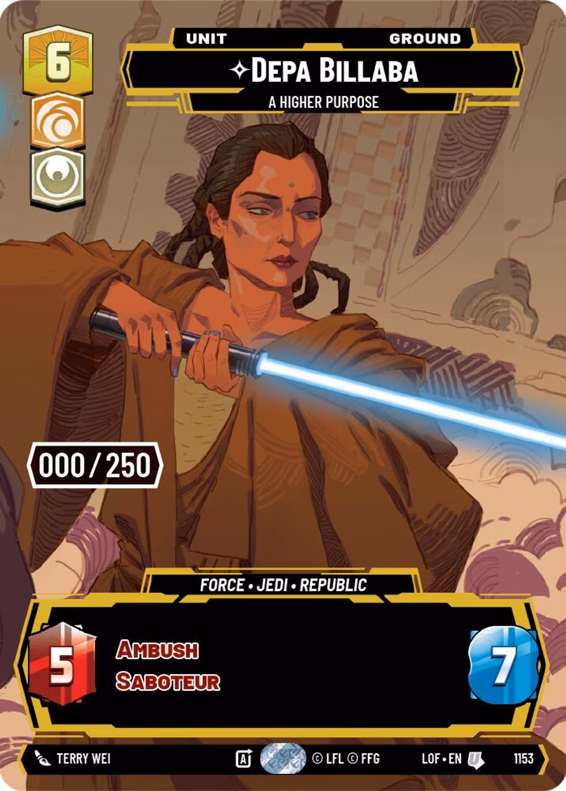 Depa Billaba - A Higher Purpose LOF-1153 Prestige Serialized Star Wars Unlimited card