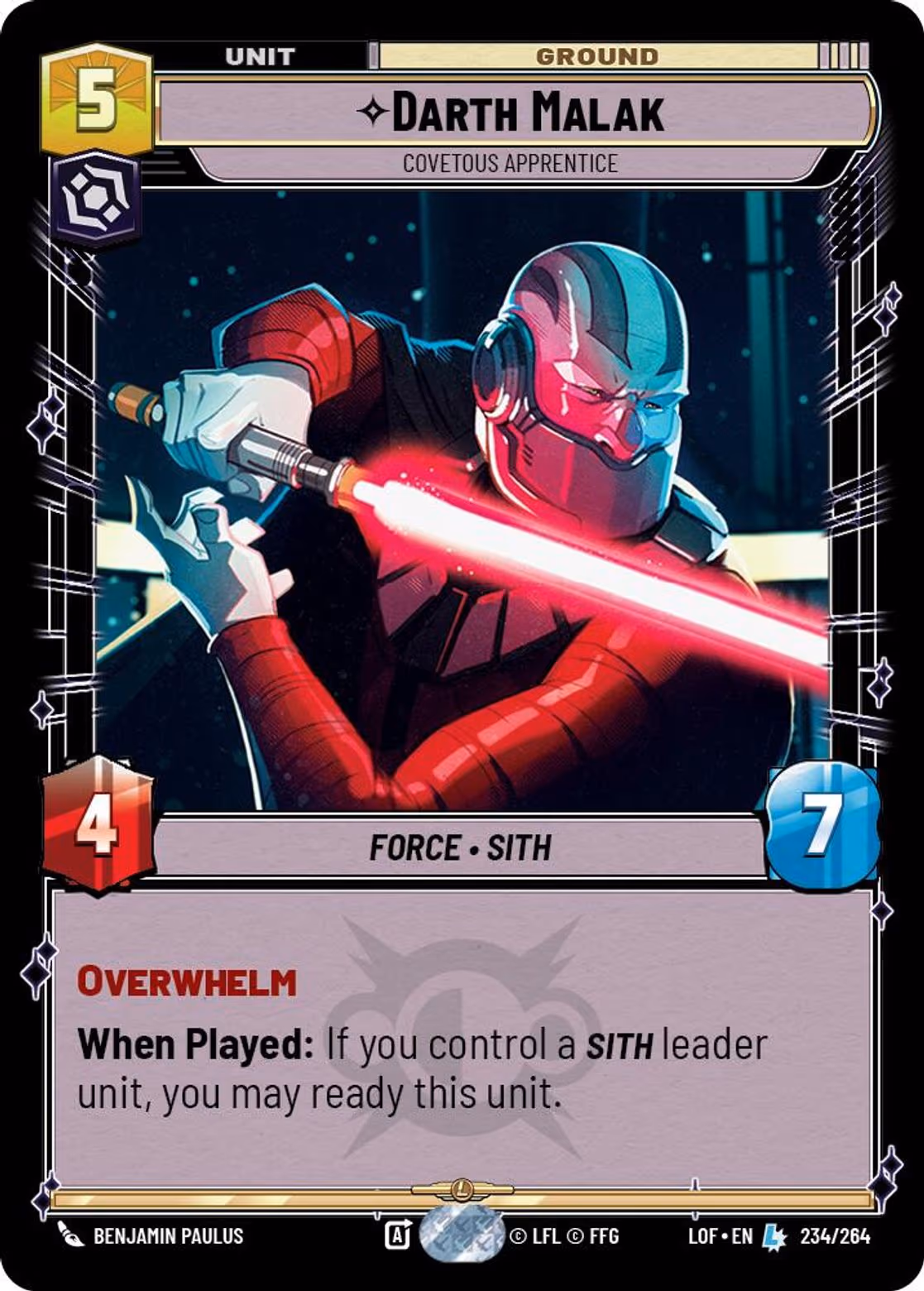 Darth Malak - Covetous Apprentice LOF-234 Star Wars Unlimited card