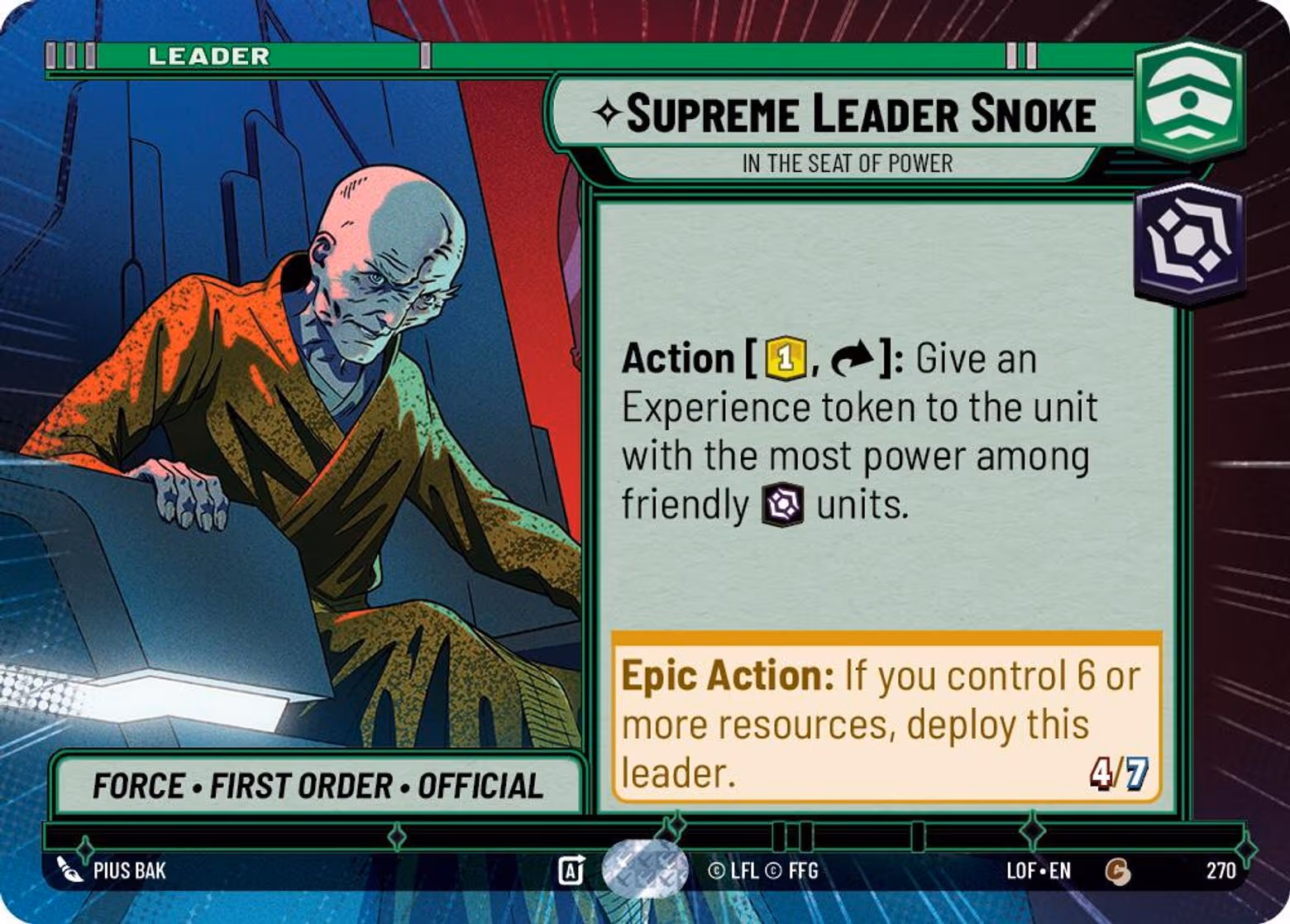 Supreme Leader Snoke - In the Seat of Power LOF-270 Hyperspace Star Wars Unlimited card