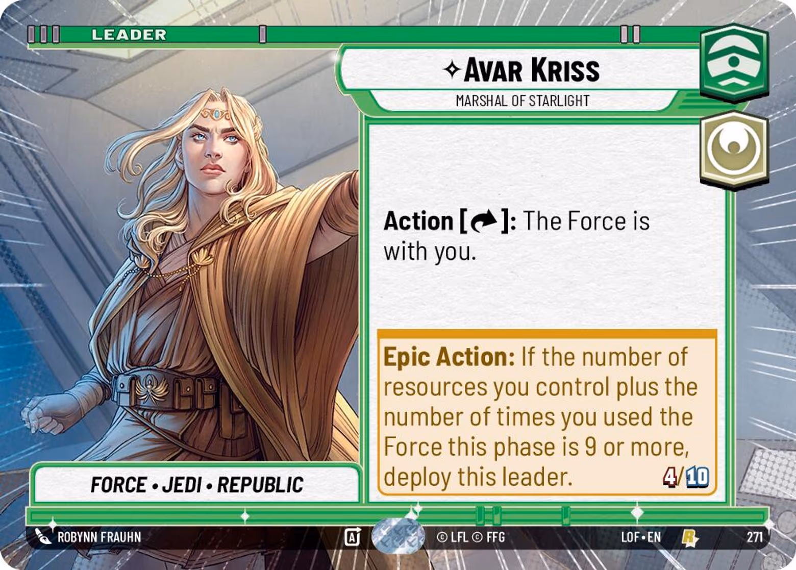 Avar Kriss - Marshal of Starlight LOF-271 Hyperspace Star Wars Unlimited card