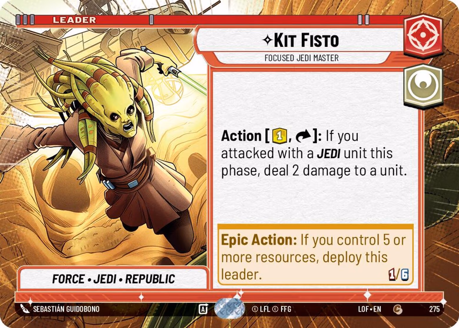 Kit Fisto - Focused Jedi Master LOF-275 Hyperspace Star Wars Unlimited card