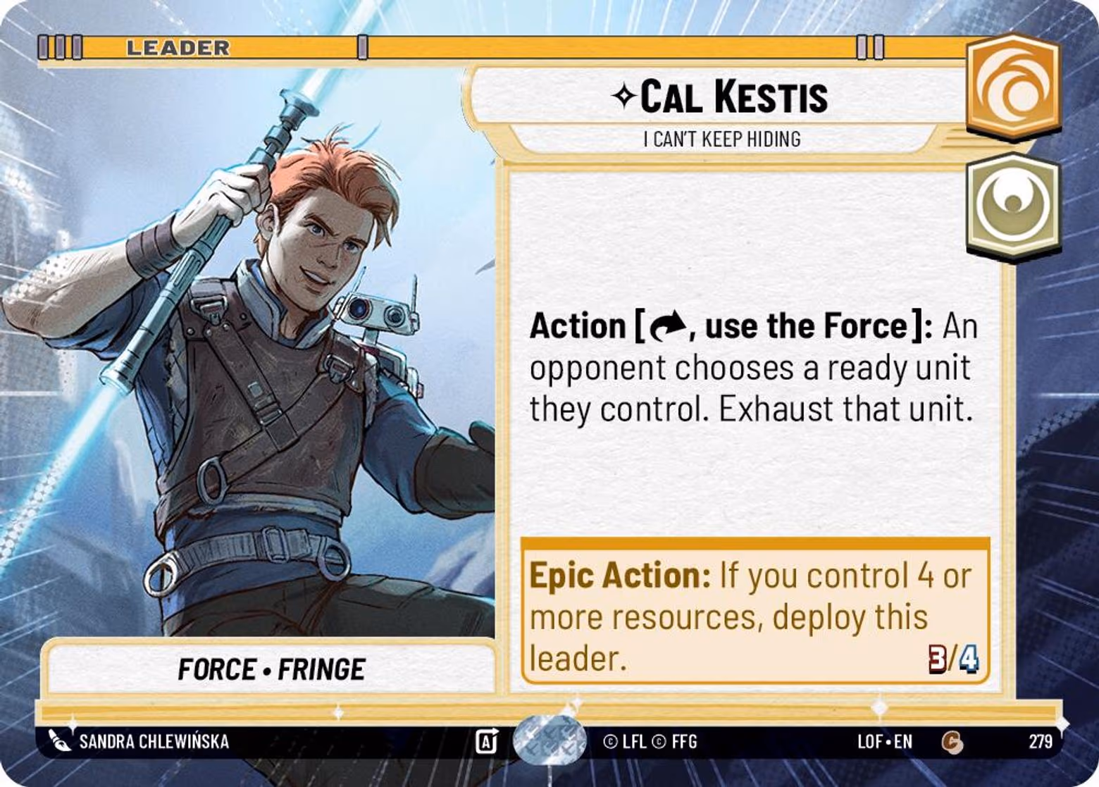 Cal Kestis - I Can't Keep Hiding LOF-279 Hyperspace Star Wars Unlimited card