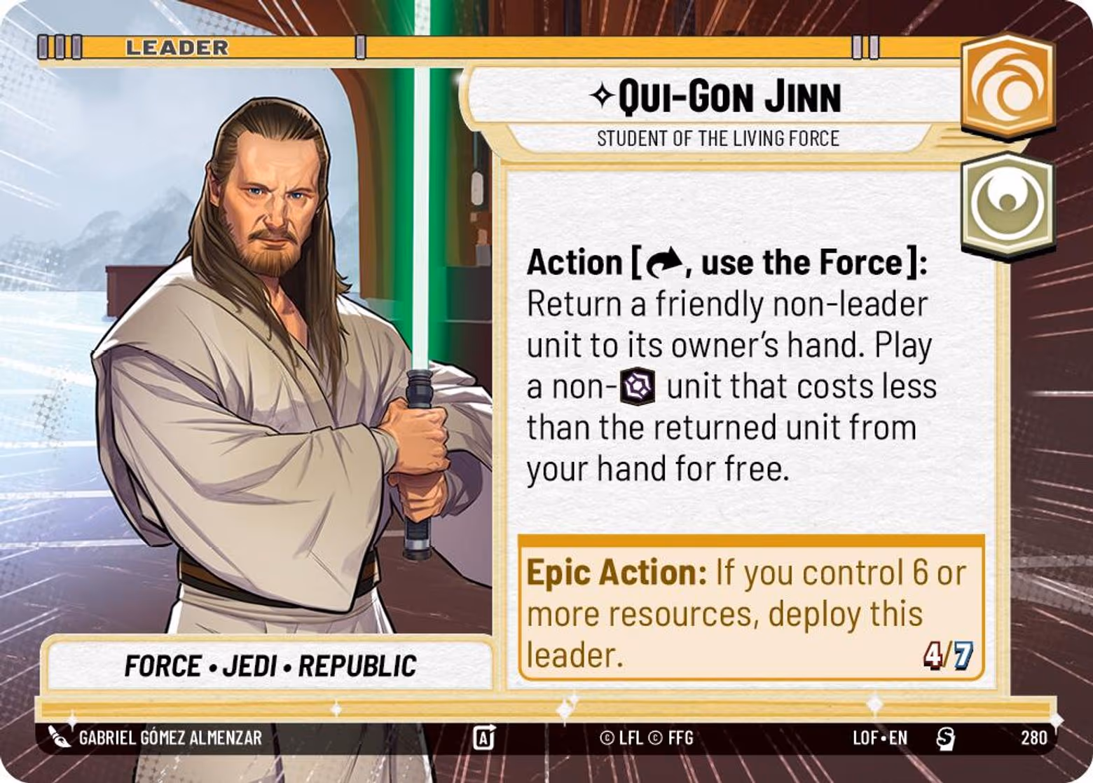 Qui-Gon Jinn - Student of the Living Force LOF-280 Hyperspace Star Wars Unlimited card