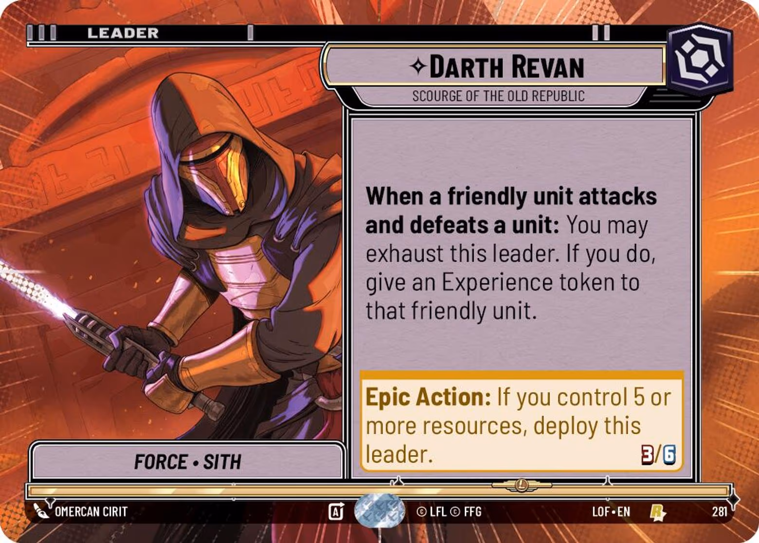 Darth Revan - Scourge of the Old Republic LOF-281 Hyperspace Star Wars Unlimited card