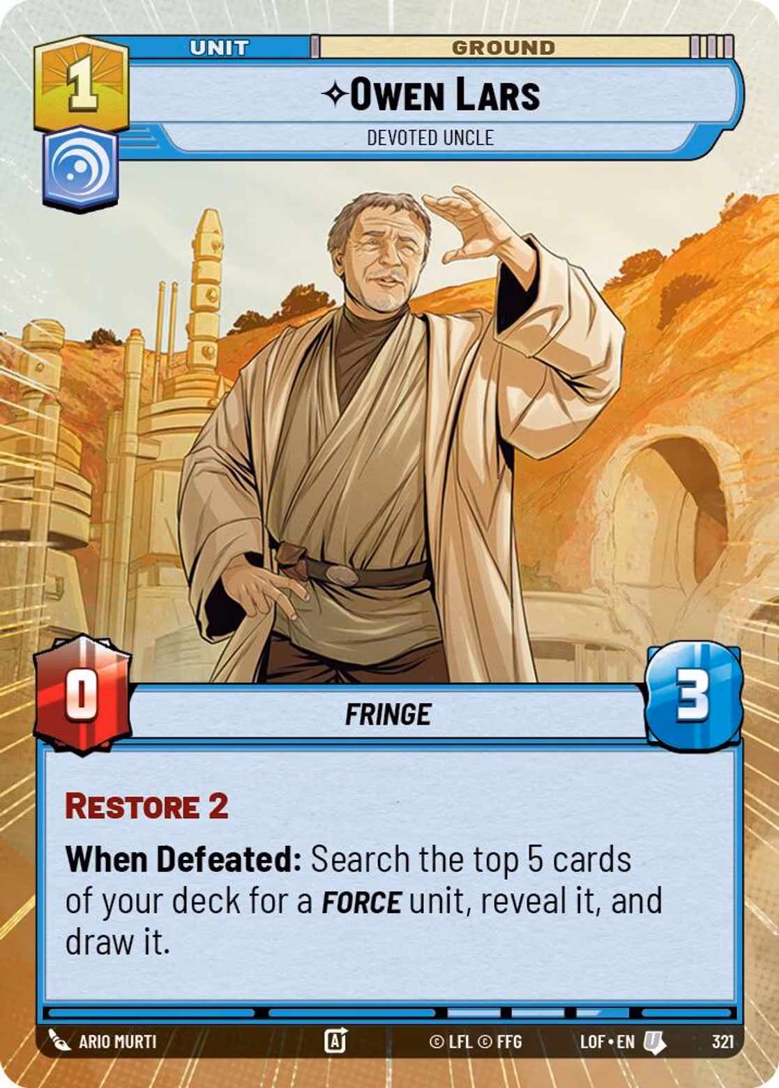 Owen Lars - Devoted Uncle LOF-321 Hyperspace Star Wars Unlimited card