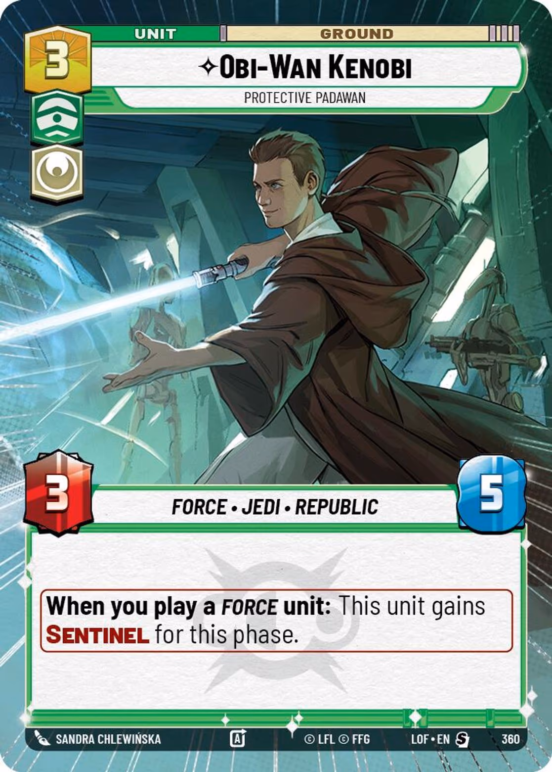 Obi-Wan Kenobi - Protective Padawan LOF-360 Hyperspace Star Wars Unlimited card