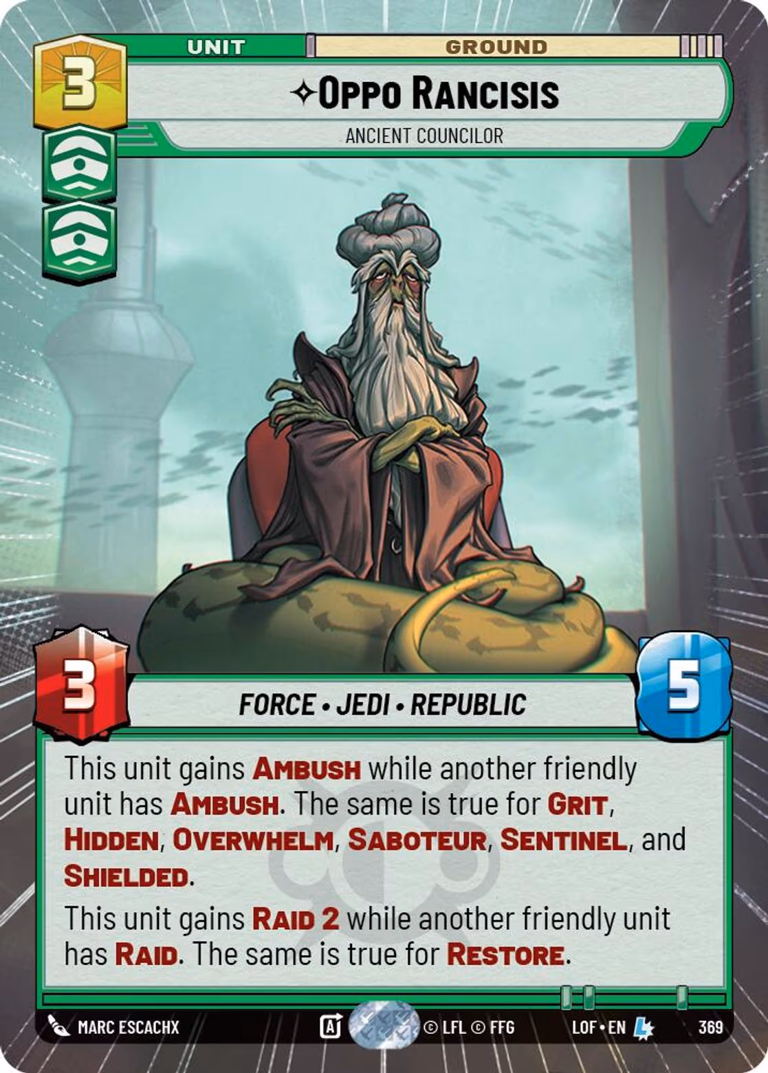 Oppo Rancisis - Ancient Councilor LOF-369 Hyperspace Star Wars Unlimited card