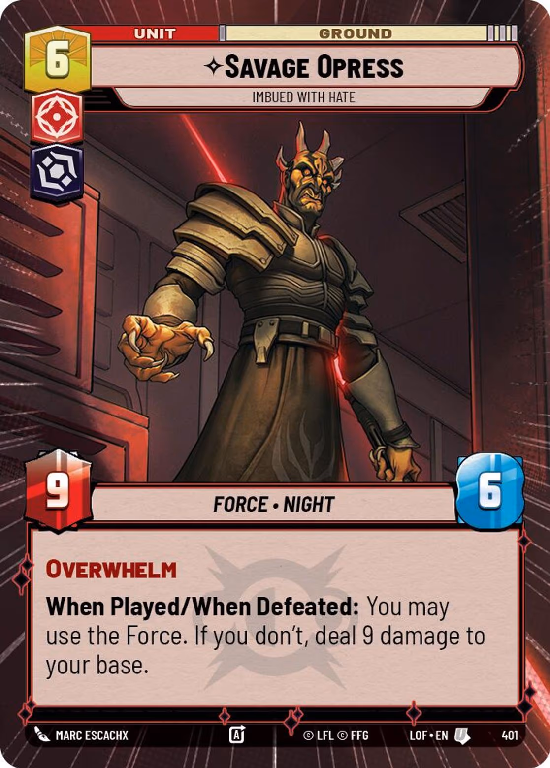 Savage Opress - Imbued With Hate LOF-401 Hyperspace Star Wars Unlimited card