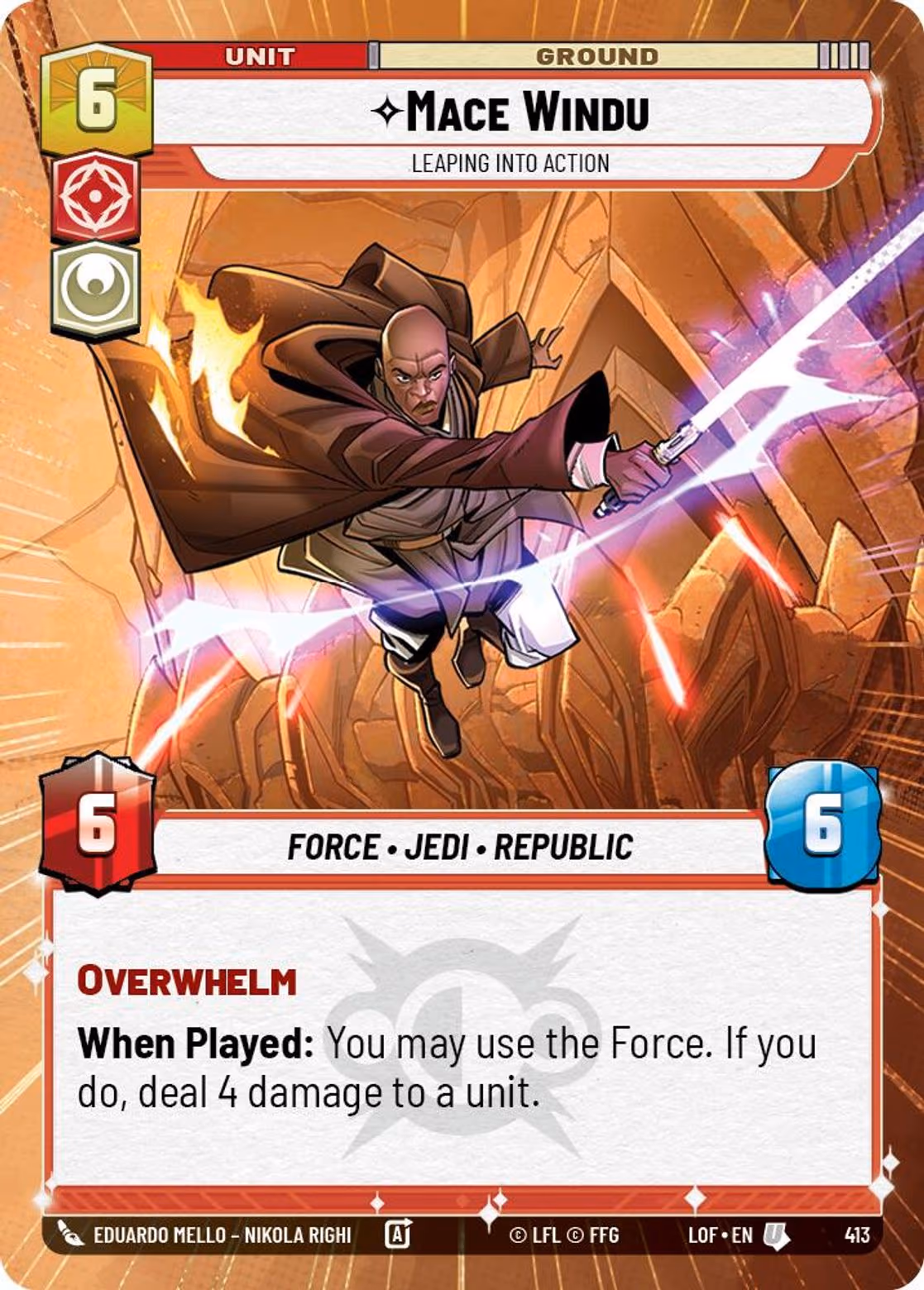 Mace Windu - Leaping into Action LOF-413 Hyperspace Star Wars Unlimited card