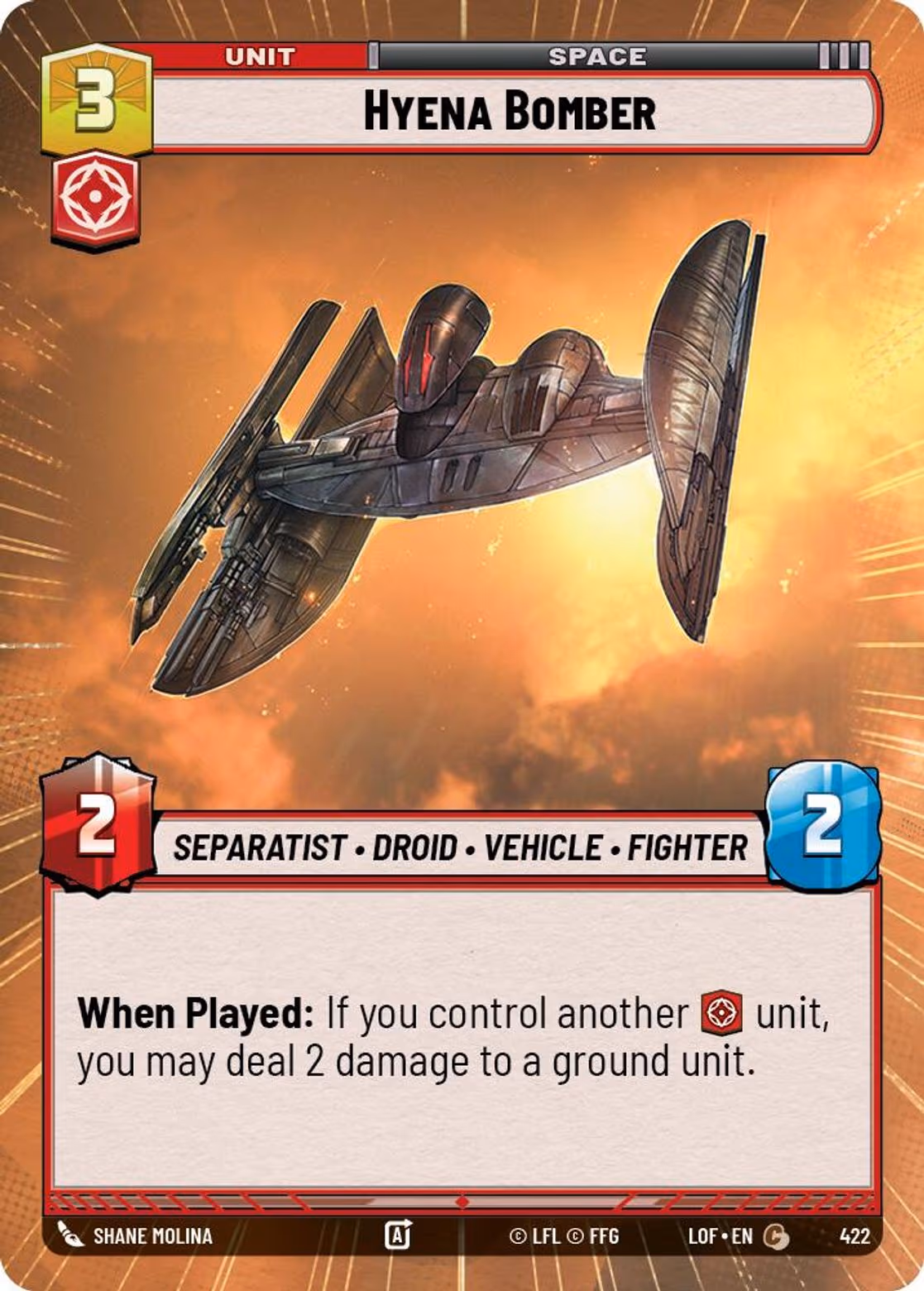 Hyena Bomber LOF-422 Hyperspace Star Wars Unlimited card