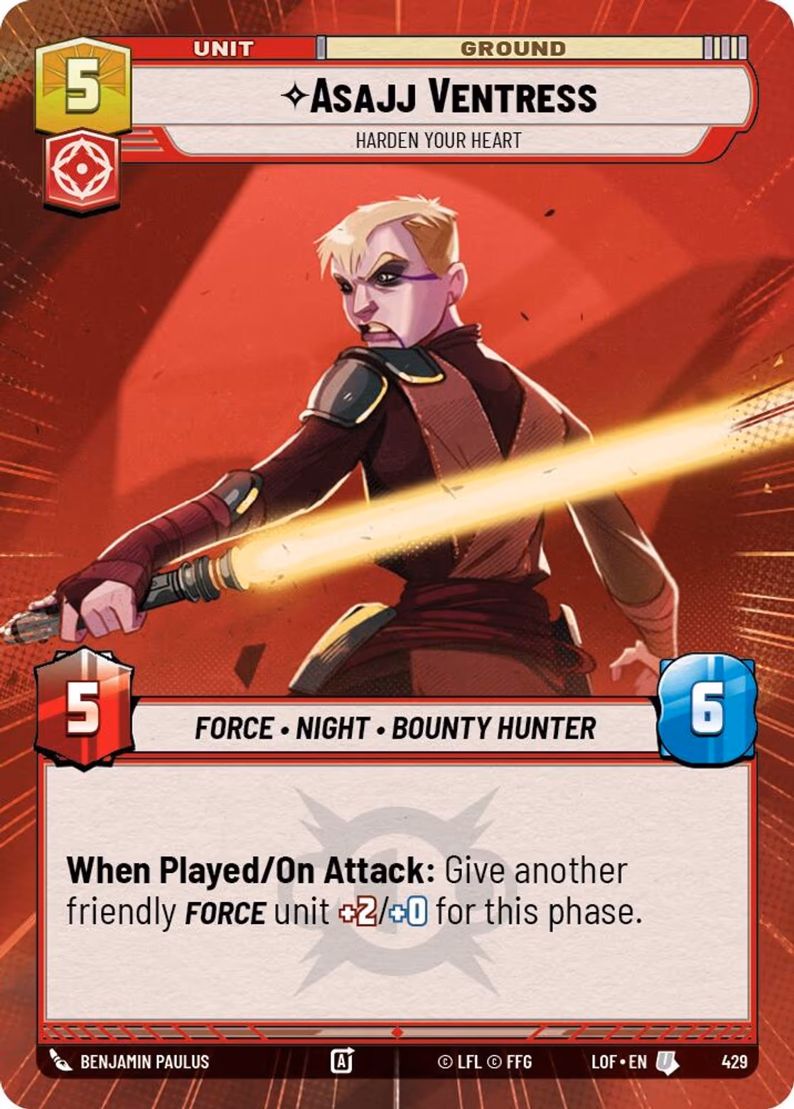 Asajj Ventress - Harden Your Heart LOF-429 Hyperspace Star Wars Unlimited card