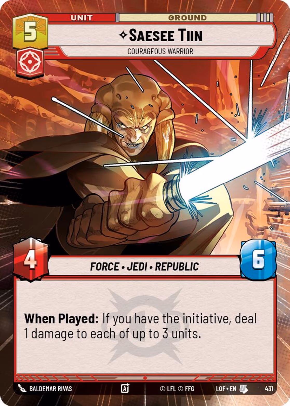 Saesee Tiin - Courageous Warrior LOF-431 Hyperspace Star Wars Unlimited card