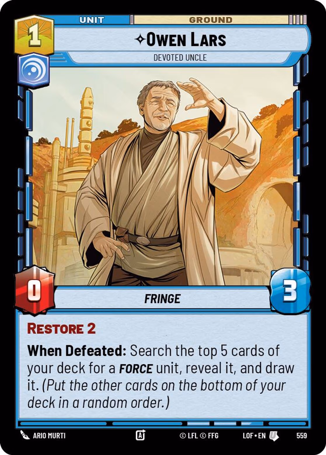 Owen Lars - Devoted Uncle LOF-559 Foil Star Wars Unlimited card