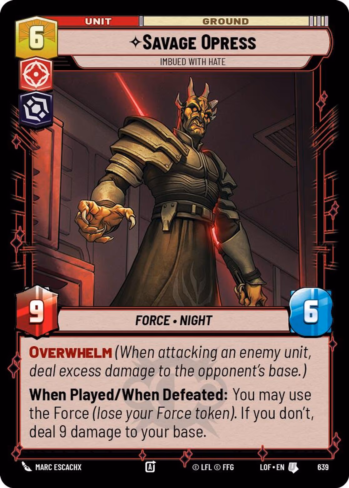 Savage Opress - Imbued With Hate LOF-639 Foil Star Wars Unlimited card