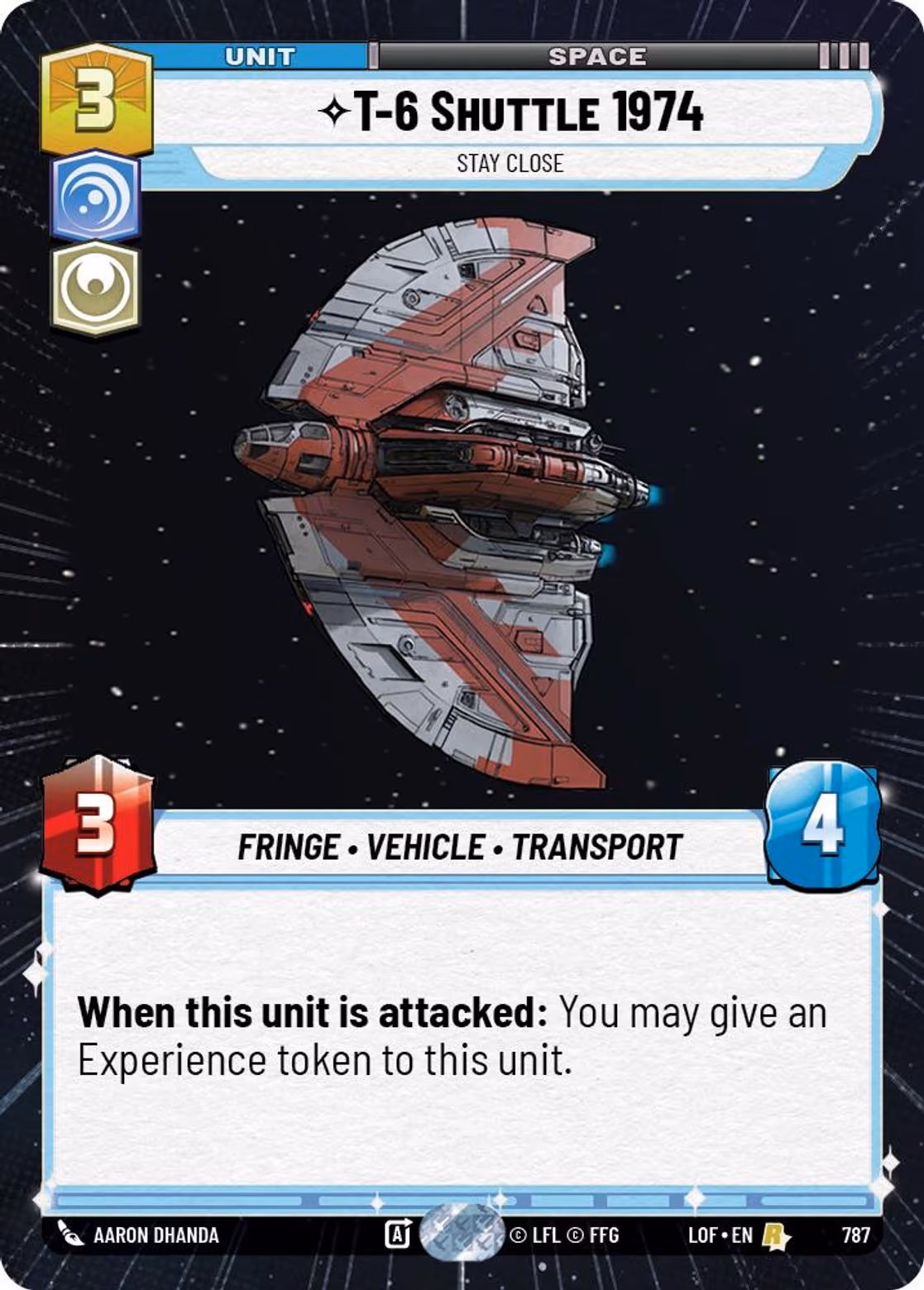 T-6 Shuttle 1974 - Stay Close LOF-787 Hyperspace Foil Star Wars Unlimited card