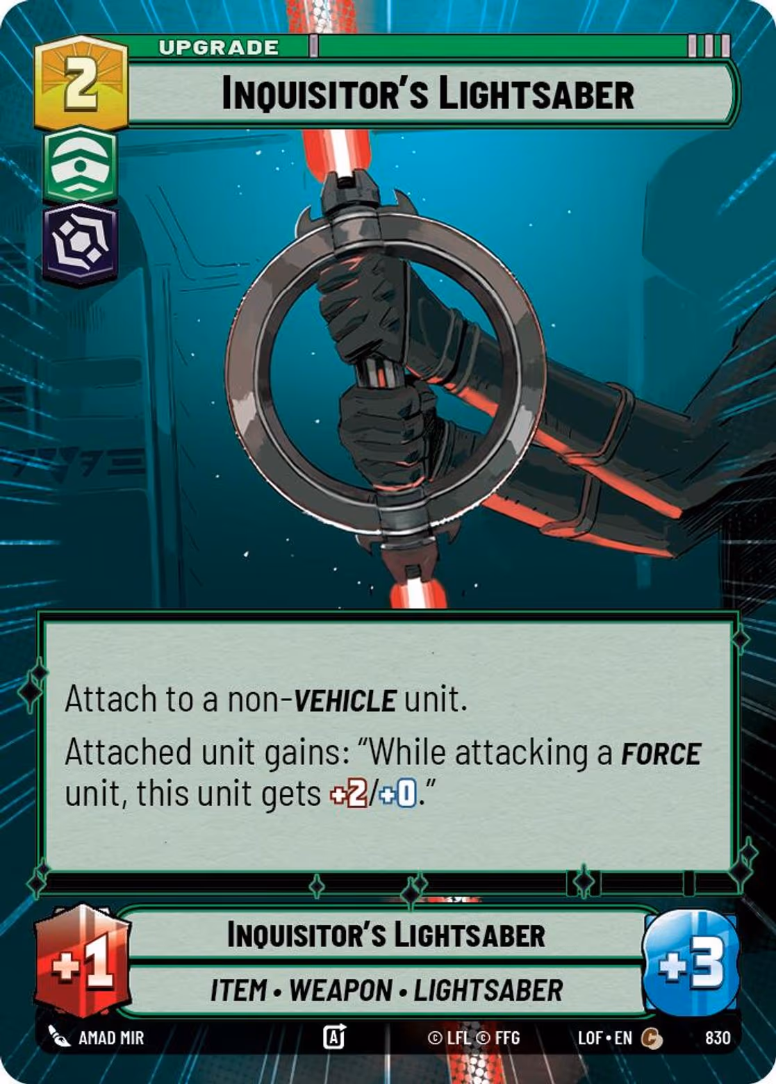 Inquisitor's Lightsaber LOF-830 Hyperspace Foil Star Wars Unlimited card