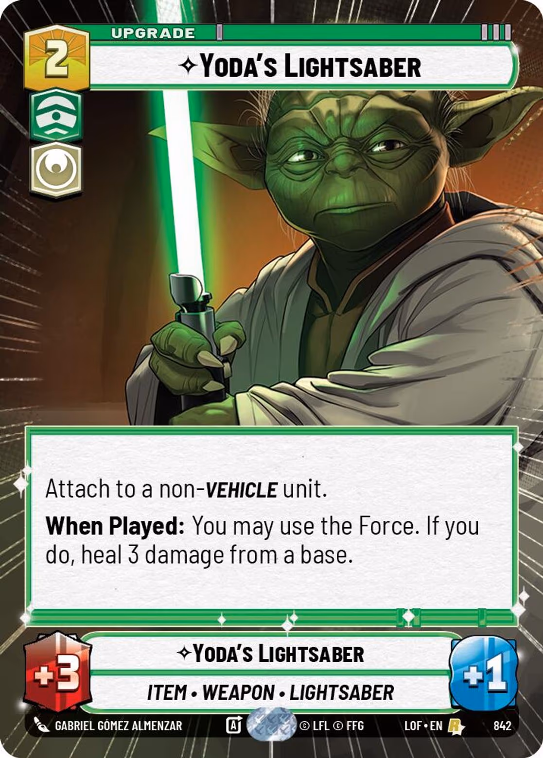 Yoda's Lightsaber LOF-842 Hyperspace Foil Star Wars Unlimited card