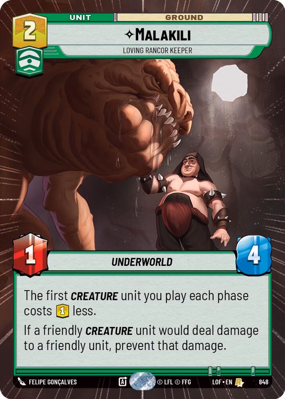 Malakili - Loving Rancor Keeper LOF-848 Hyperspace Foil Star Wars Unlimited card