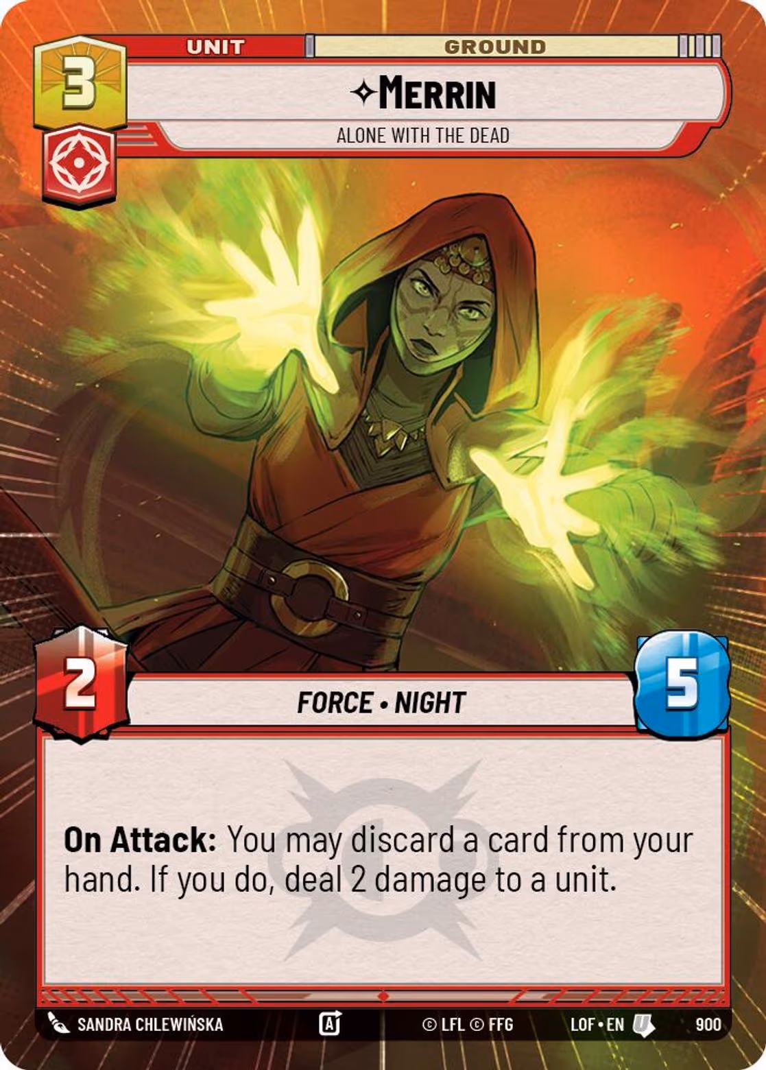 Merrin - Alone with the Dead LOF-900 Hyperspace Foil Star Wars Unlimited card