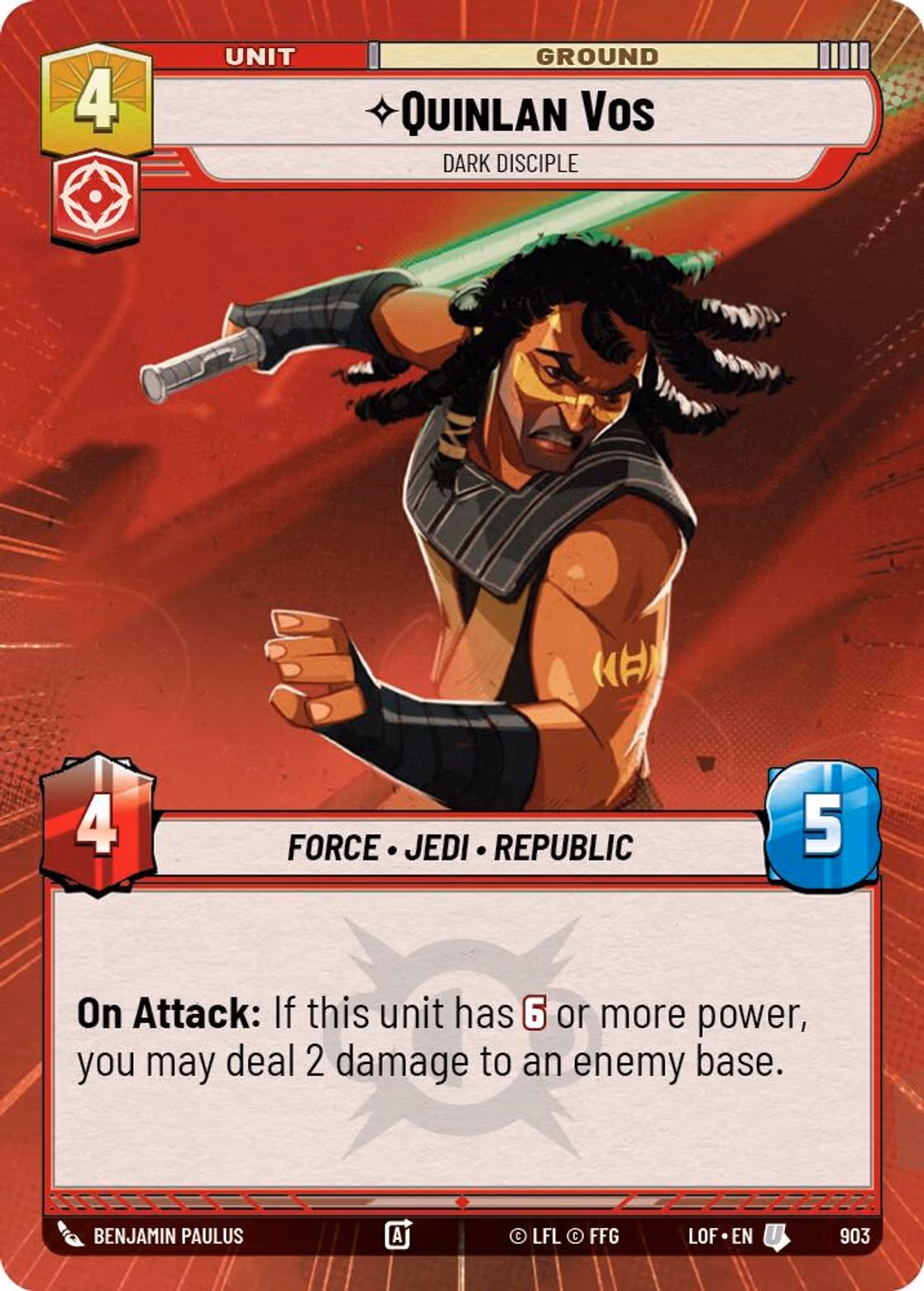 Quinlan Vos - Dark Disciple LOF-903 Hyperspace Foil Star Wars Unlimited card