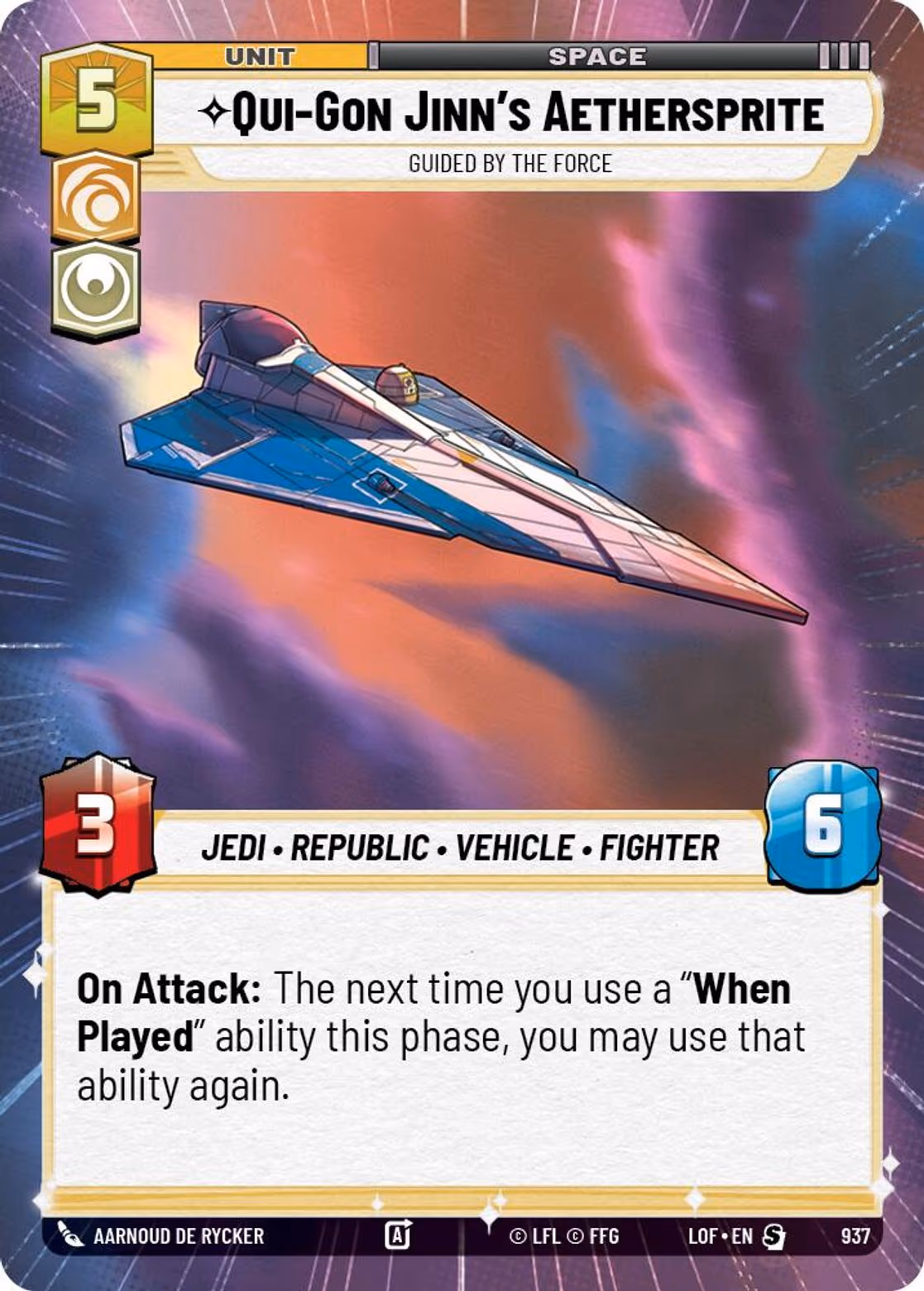 Qui-Gon Jinn's Aethersprite - Guided by the Force LOF-937 Hyperspace Foil Star Wars Unlimited card