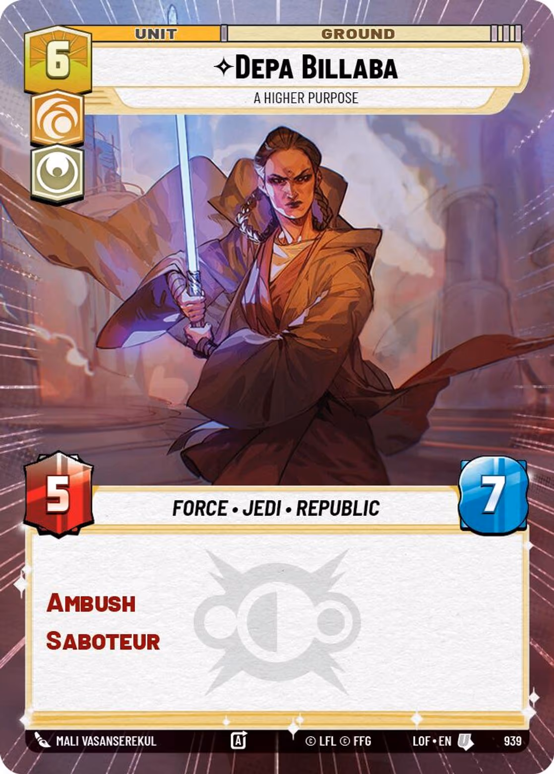 Depa Billaba - A Higher Purpose LOF-939 Hyperspace Foil Star Wars Unlimited card