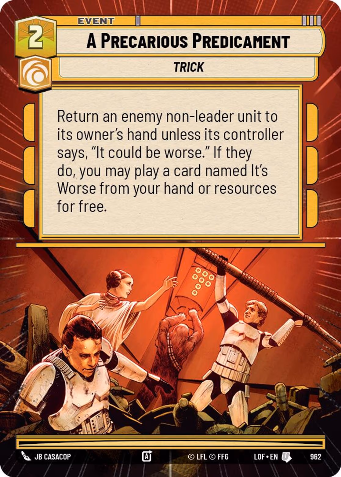 A Precarious Predicament LOF-962 Hyperspace Foil Star Wars Unlimited card