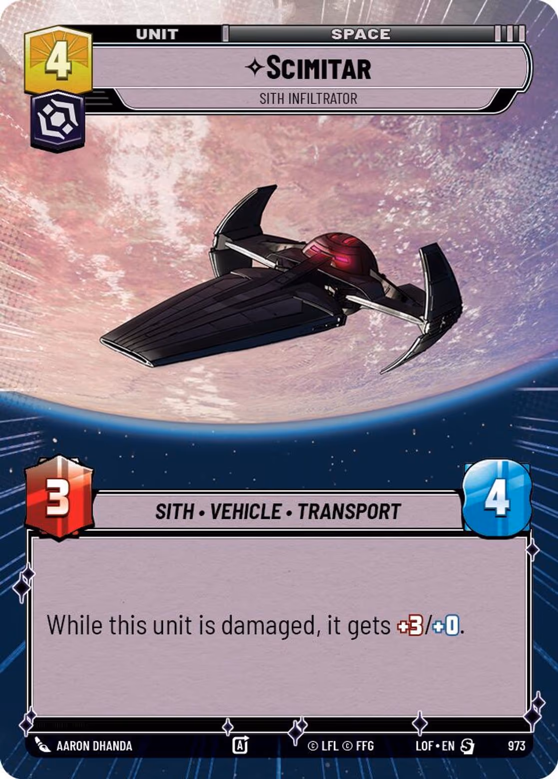 Scimitar - Sith Infiltrator LOF-973 Hyperspace Foil Star Wars Unlimited card